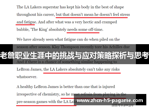 老詹职业生涯中的挑战与应对策略探析与思考